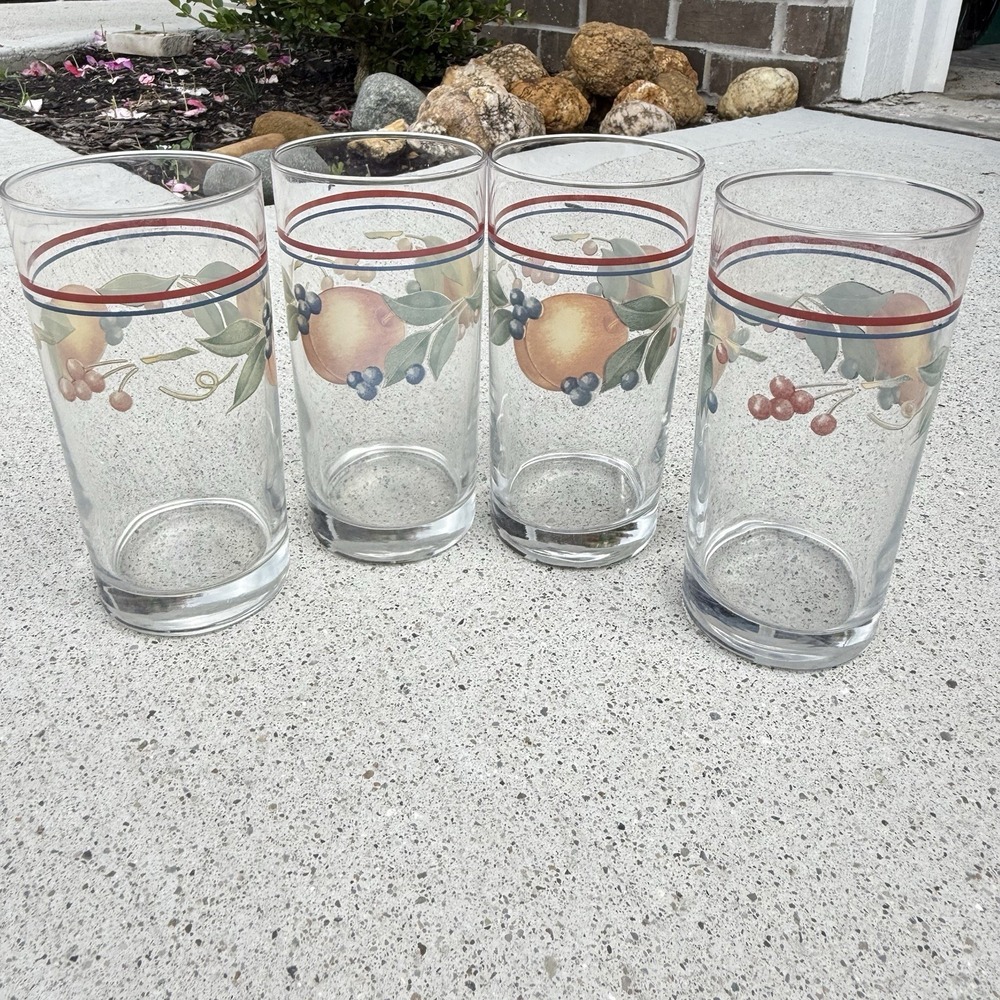 Corelle Abundance Fruit Berry Drinking Glasses Set of 4 Tumblers 6.25" Cottage